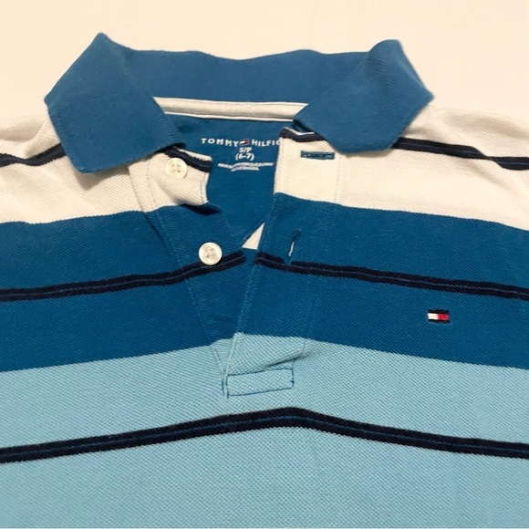 Tommy Hilfiger Kids Blue Striped Polo Shirt Long Sleeve Size Small (6-7) - Picture 2 of 16